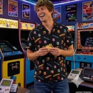 Pac-Man Men's Casual Button Down Shirt - Black | Size L